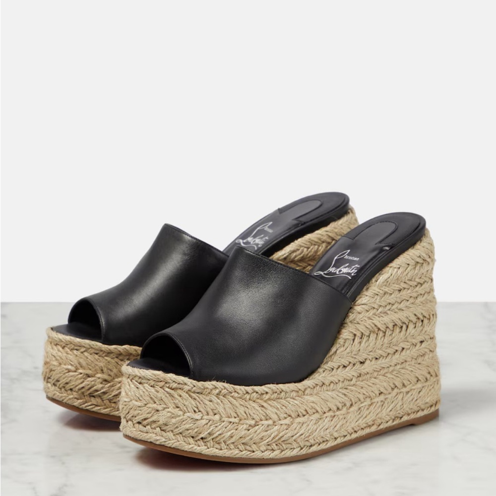 CHRISTIAN LOUBOUTIN Ariella Zeppa leather espadrille wedge sandals- NEW